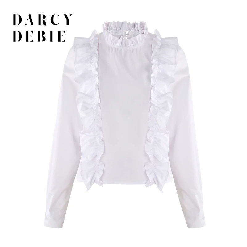 Darcydebie Новая мода оборками Для женщин Рубашки для мальчиков однотонная белая
