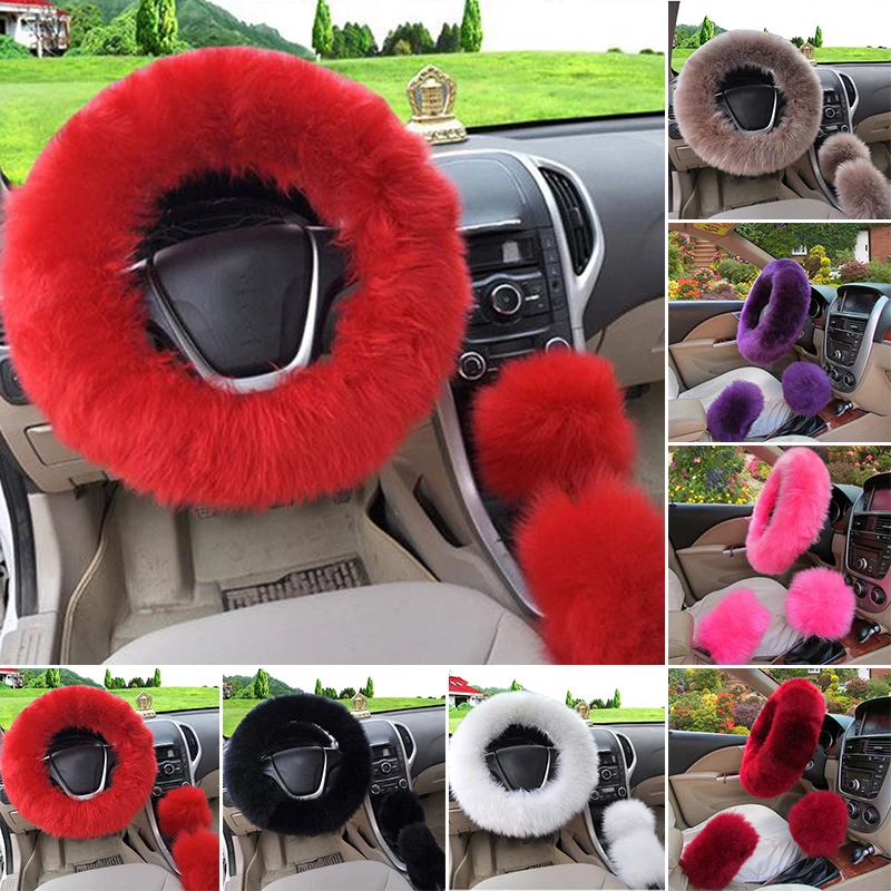 3 шт./компл. универсальные мягкие Меховые чехлы для рулевого колеса