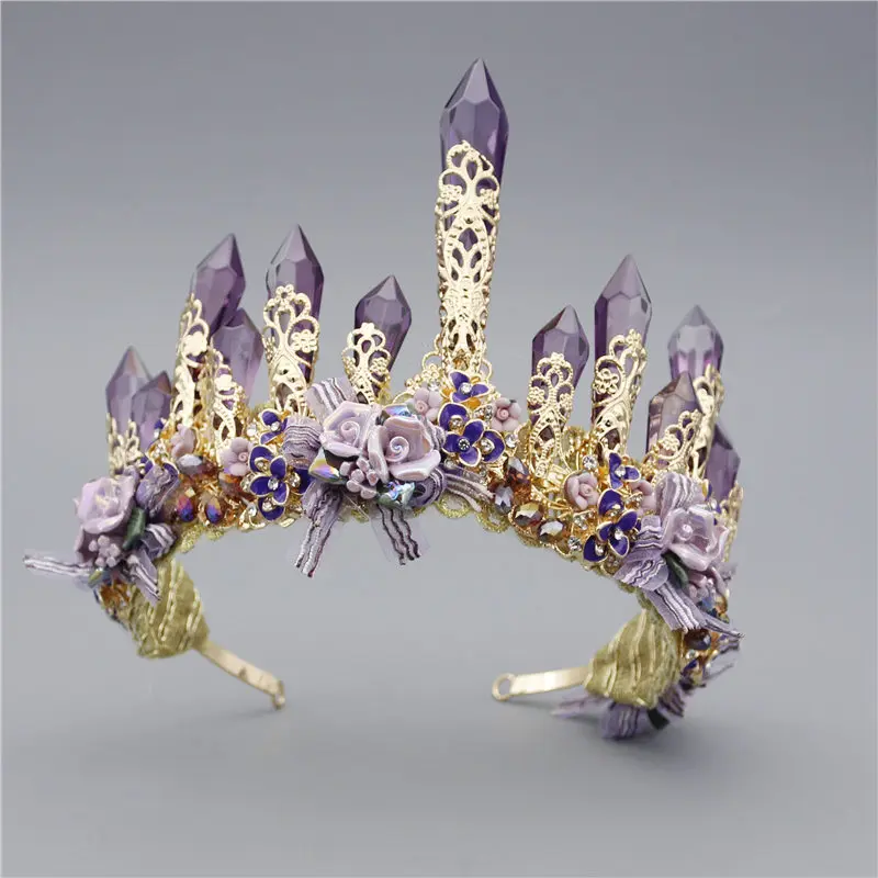 Повязка на голову с фиолетовыми кристаллами ручной работы свадебная благородная