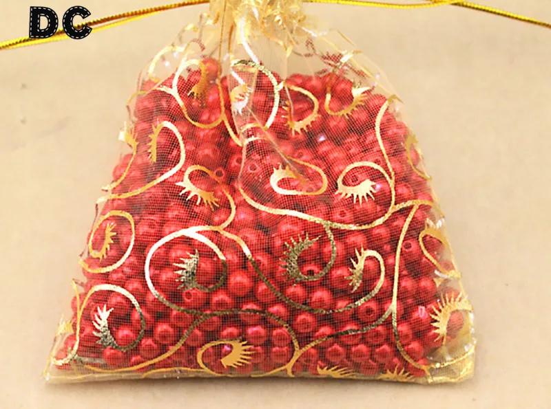 

DC 25pcs/lot Gold Color Circle Pattern Beads Jewelry Organza Jewelry Pouch Favor Wedding Party Gift Net Small Bag 7*9cm/9*12cm