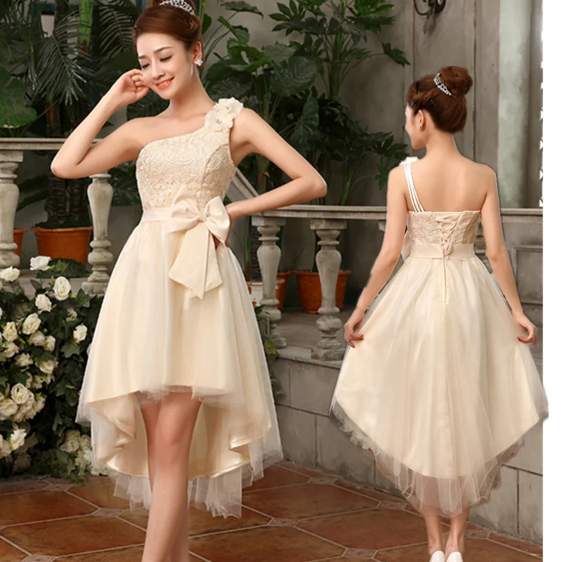 Модное на одно плечо платье подружки невесты с высоким низким подъемом красное