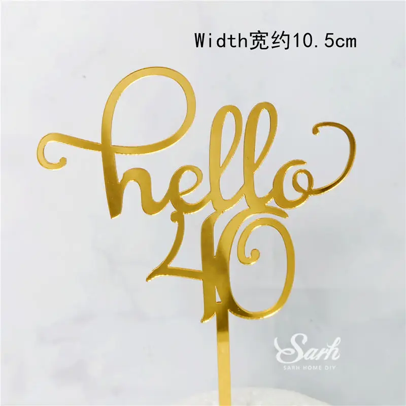 2pc hello 40 topper Золото "hello 21 30 40 50 60" ручное письмо торт топперы с днем рождения украшение для юбилея поставки прекрасные подарки - Цвет: 2pc hello 40 topper