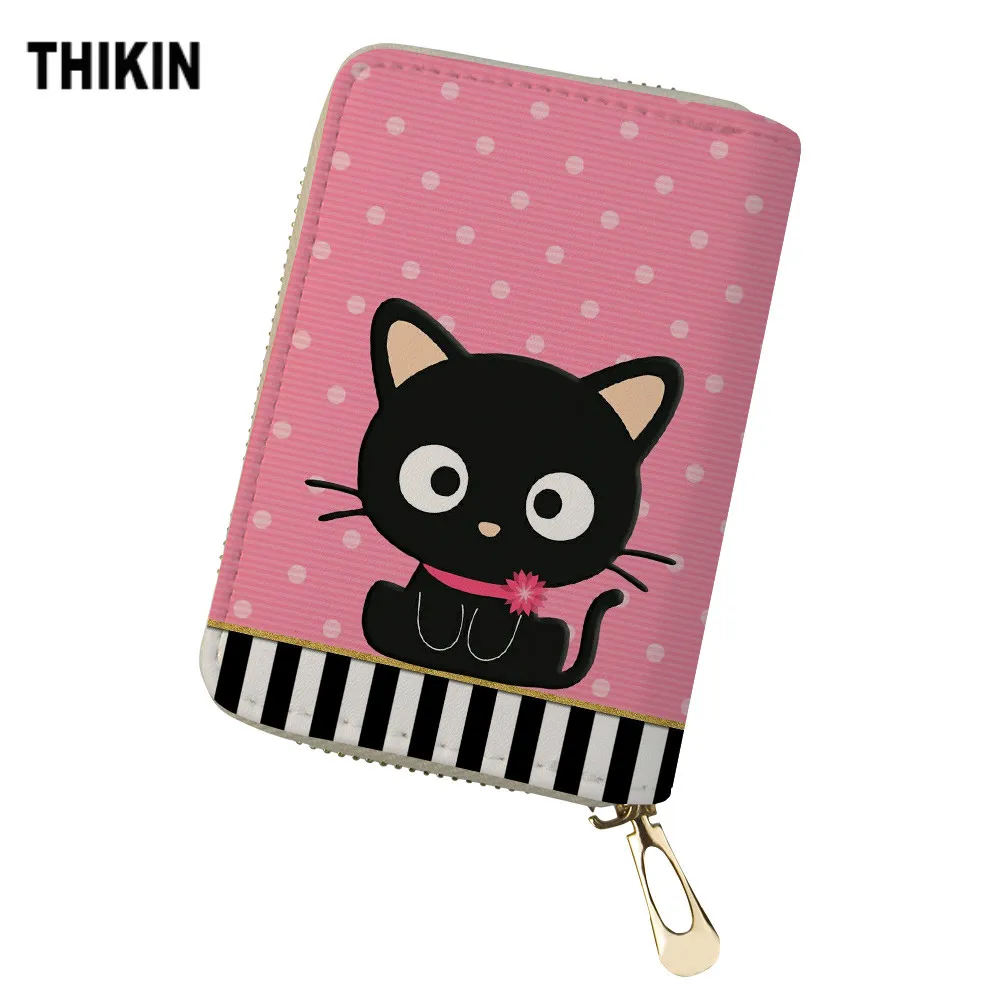 THIKIN Cute Cat and Piano Keyboard Print ID Card Holder for Women Travel Wallet Passport Case Purse Coin Bank Cards Casual | Багаж и сумки