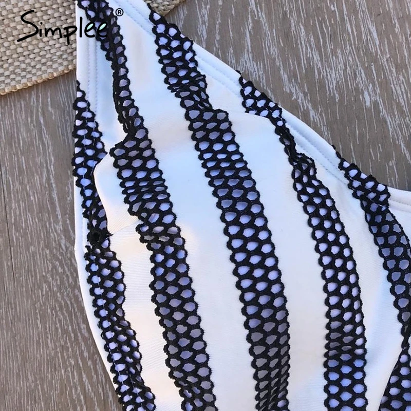Simplee сексуальный Полосатый Белый боди Женщины Push up печати регулируемый ремень