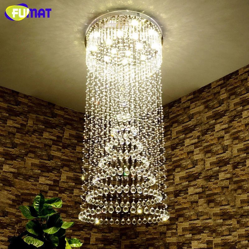 安い Fumat階段k9クリスタルシャンデリアledスパイラル照明現代のリビングルームライト光沢k9クリスタルサスペンションシャンデリアライト