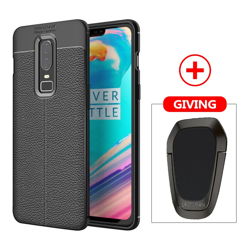 Black Чехол из углеродного волокна для OnePlus 6 6T 5 5 T магнитное металлическое кольцо Мягкий силиконовый чехол автомобильный держатель чехол для One Plus 6T 6 5 T 3T 3 7 Pro - Цвет: Black