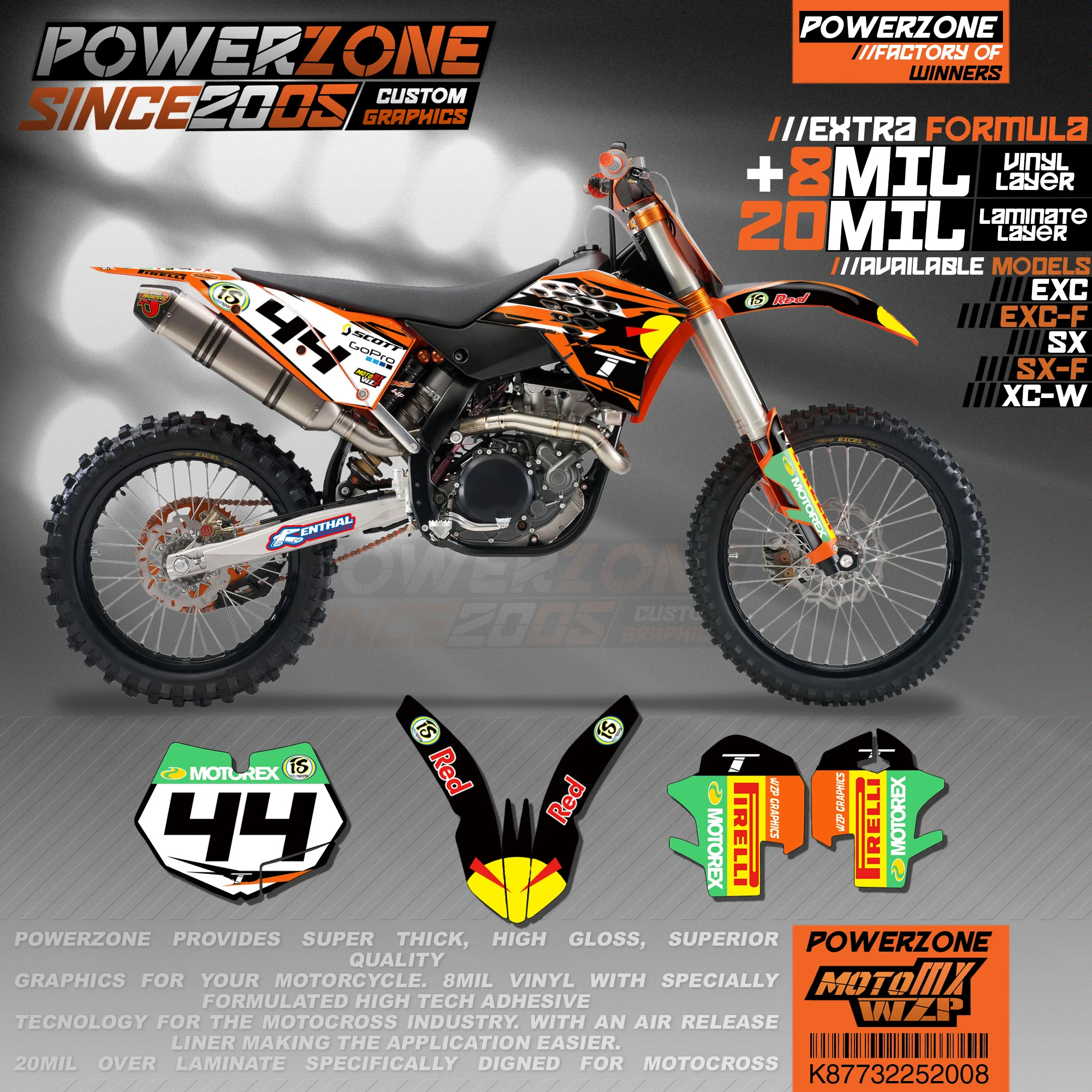 PowerZone Custom Team Graphics Backgrounds Decals 3M Stickers Kit For KTM SX SXF MX EXC XCW Enduro 125cc to 500cc 2007-2011 008 |