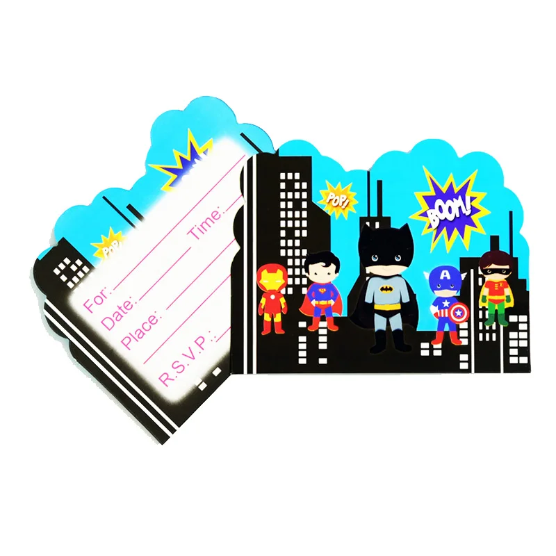 InvitationCard 10pcs Мультфильм Мстители вечерние одноразовые посуда бумажные тарелки салфетки флаг чашки детская игрушка в ванную день рождения принадлежности и украшения - Цвет: InvitationCard 10pcs