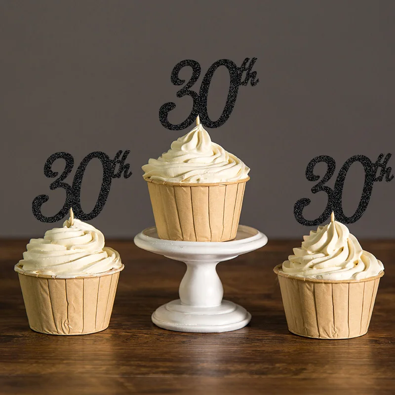 Золотой/Серебряный Блестящий 30th Cupcake Picks выбор для 30th декор для вечеринки в честь Дня рождения 30 вечерние украшения аксессуар для кекса поставки