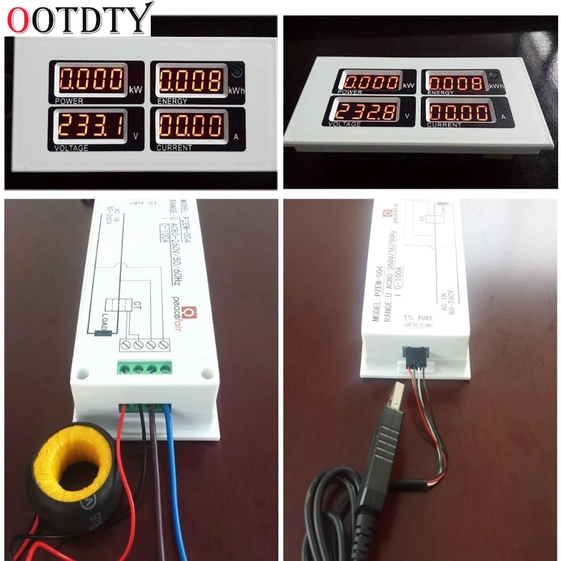 OOTDTY 4in1 Digital Ammeter Voltmeter Watt Power Energy Meter AC 80-260V 100A PZEM-004 | Инструменты