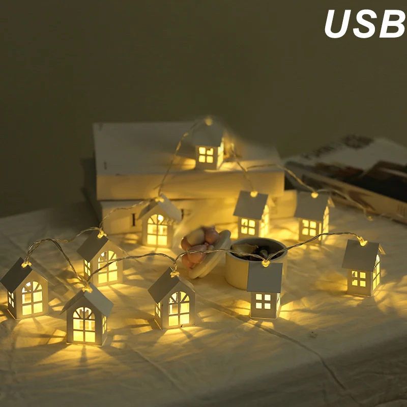 USB 2 м Деревянная Рождественская елка дом светодиодный светильник гирлянда Интерьер Свадебный подвесной Декор LB88 - Испускаемый цвет: USB