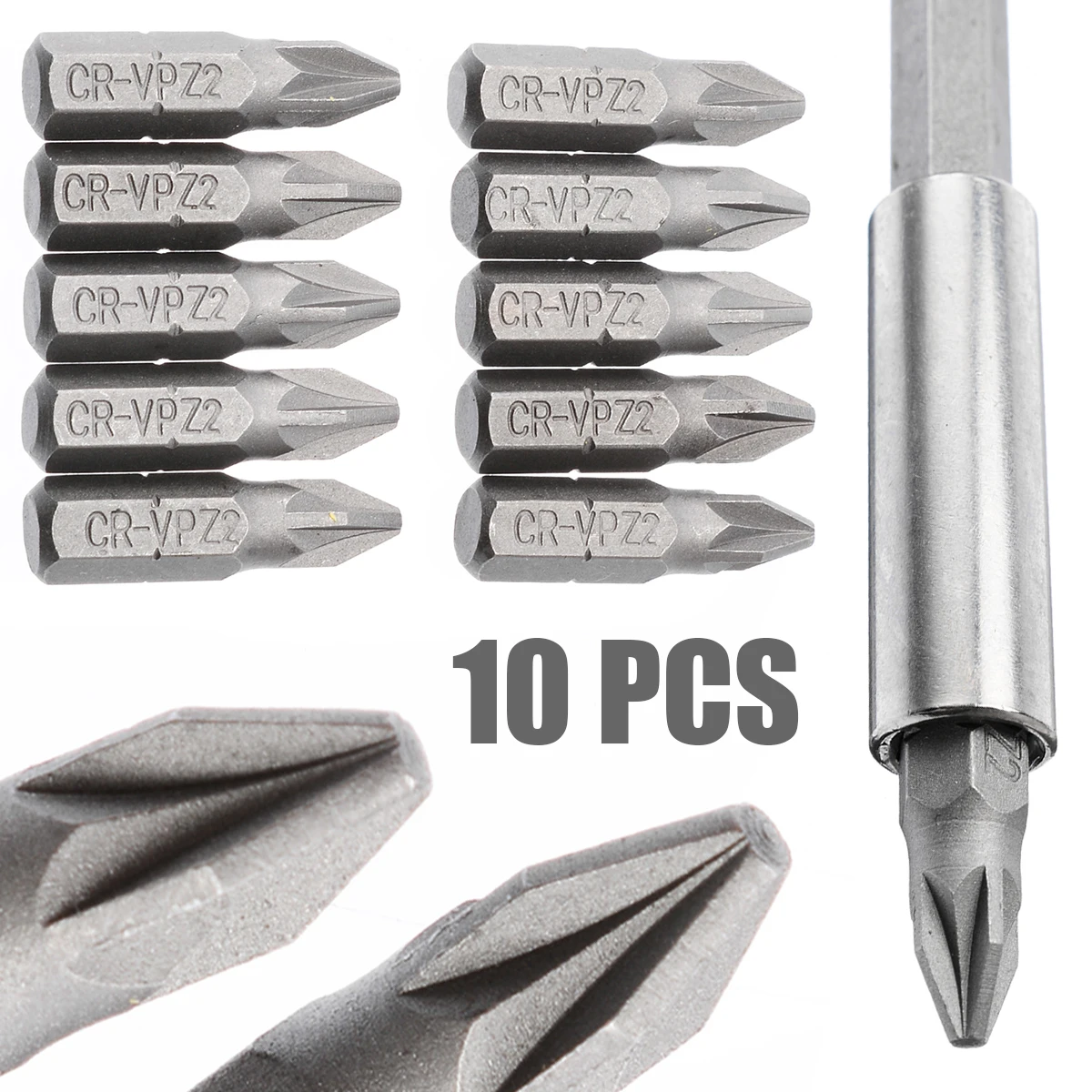 

10Pcs Silver Pozi 2 PZ2 x 25mm Alloy Steel Drive Screwdriver Bits Hex Tools 6.35mm Hex Shank 1/4'' Hand Tools