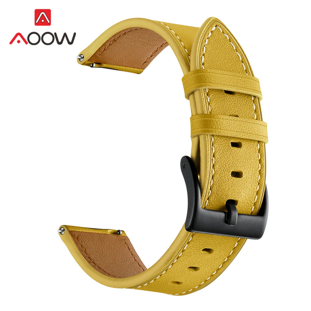 Yellow 20 мм ремешок из натуральной кожи для samsung Galaxy Watch Active 42 мм gear S2 huawei Garmin vivoactive Amazfit BIP Молодежный браслет - Цвет ремешка: Yellow