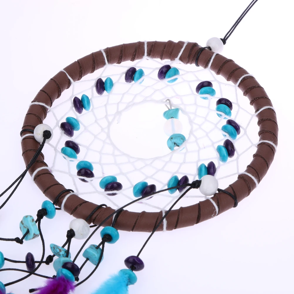 Синий фиолетовый индийский Ловец снов ручной работы Ловец снов висячая сеть с зелеными бусинами перья Украшение Стены Орнамент