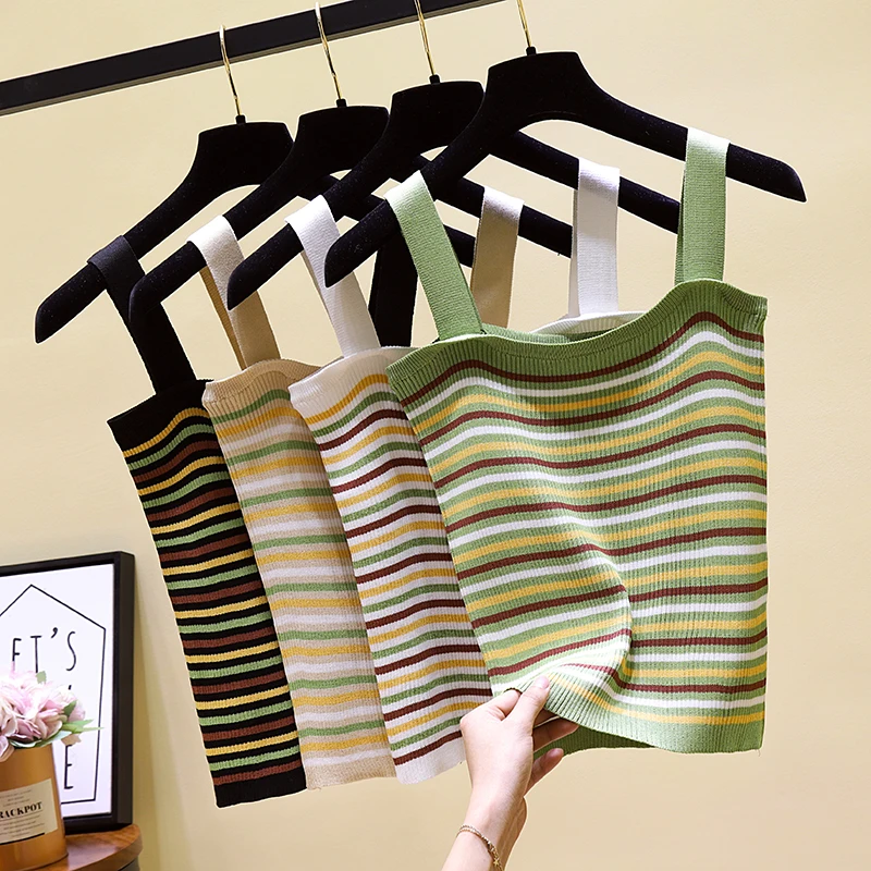 Женская трикотажная блузка на тонких бретельках белая зеленая черная 2093 лето 2019|