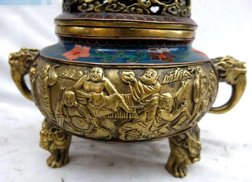 8&quot China bronze Cloisonne Eight Immortals Maitreya Buddha censer Incense burner | Дом и сад