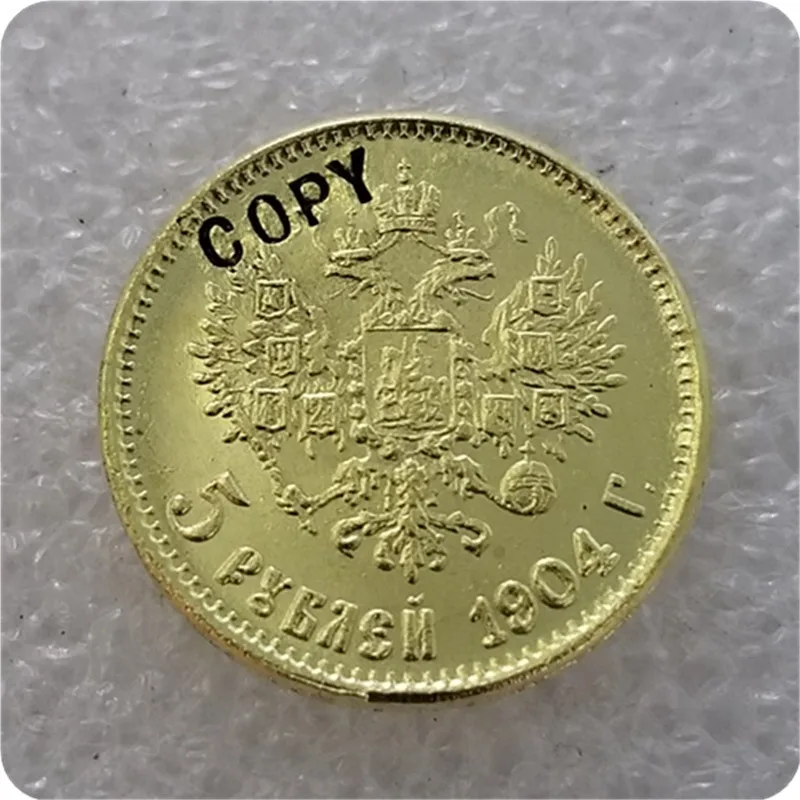 Копия копии 14 X(1897-1911) Россия 5 рубль царя Николая II золотая монета КОПИЯ - Цвет: 1904