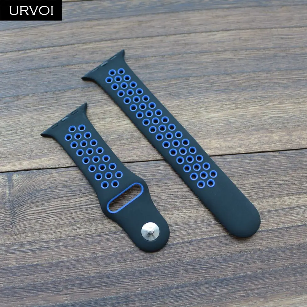URVOI ремешок для apple watch series 5 4 3 2 спортивный ремешок для наручных часов iwatch, силиконовой лентой Замена дышащая новая цветов размер 38/40/42/44 мм - Цвет ремешка: Black Blue