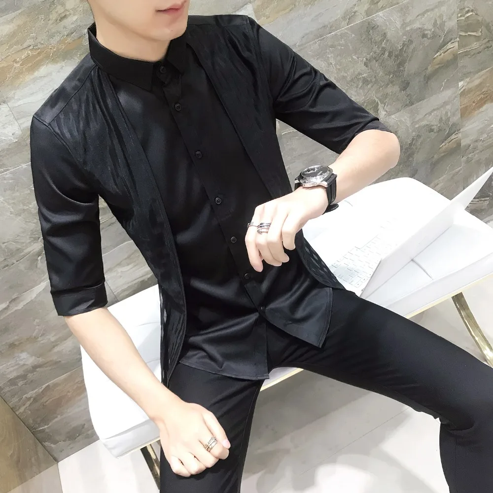 2019 New Summer Thin Men's Casual Shirt Regular Cotton Men Three Quarter Sleeve Big Size Breathable Dress Shirts | Мужская одежда