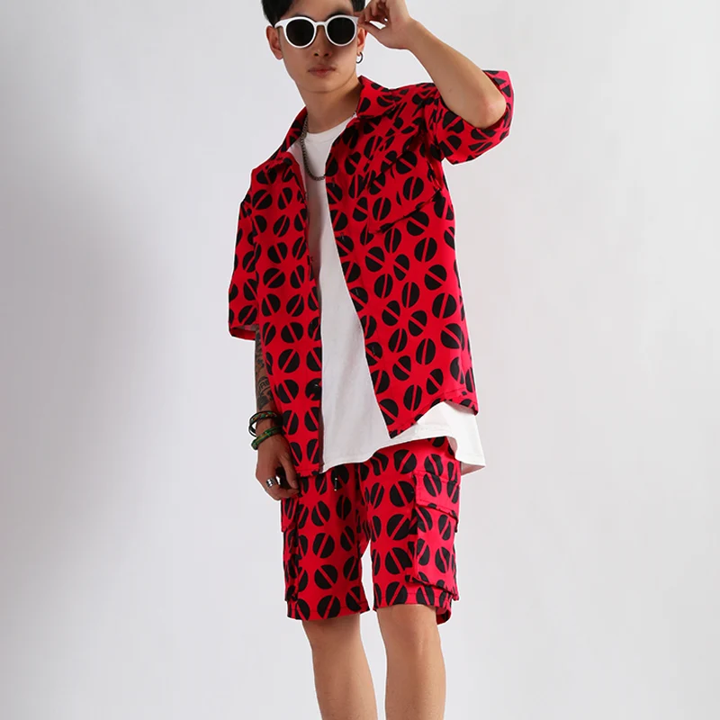 M 2XL! Женский костюм с геометрическим принтом свободная рубашка коротким рукавом