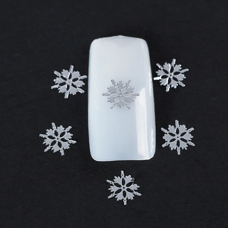 100 шт./лот серебристые украшения для ногтей в виде снежинки со стразами милые 3D из