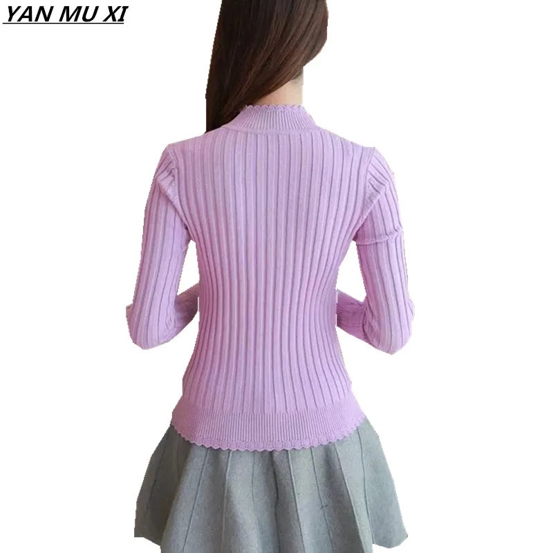 Brand YAN MU XI 2017 feminina fashion autumn and winter new sets of leisure tight pink Lace collar sweater women | Женская одежда