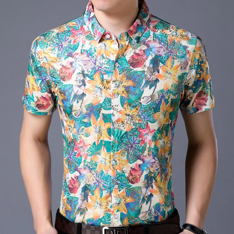 2019 мужские рубашки с коротким рукавом и цветочным принтом Гавайские