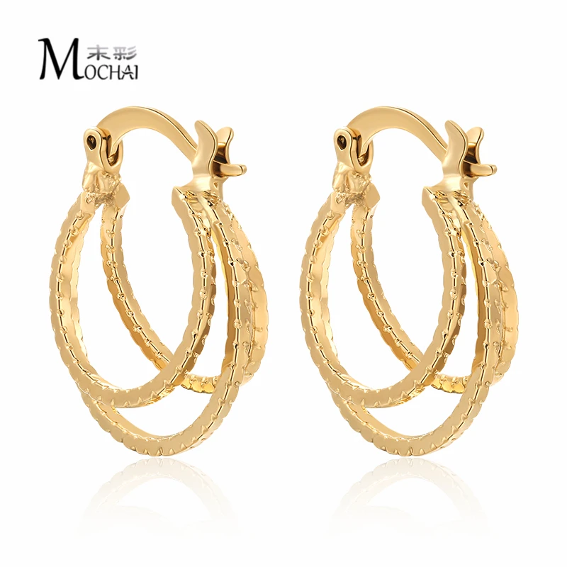 Элегантные вечерние серьги кольца для женщин несколько окружностей золотистого