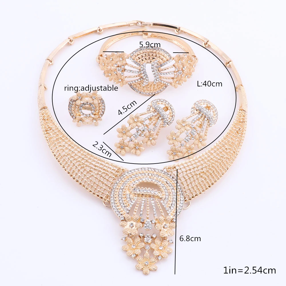 Модные Ювелирные наборы из золотого цветка и кристаллов в Дубае для женщин набор