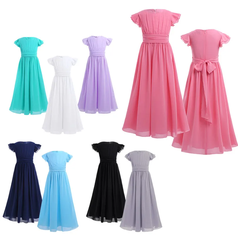 iEFiEL Kids Flower Girls Bridesmaid Wedding Bridal Dress Girl Elegant Events Party Prom Tulle Tutu Chiffon Bow | Детская одежда и