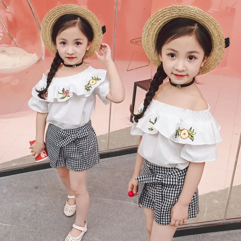 Комплект для девочек AiLe Rabbit в западном стиле Новинка лета 2018 костюм клетку Хань