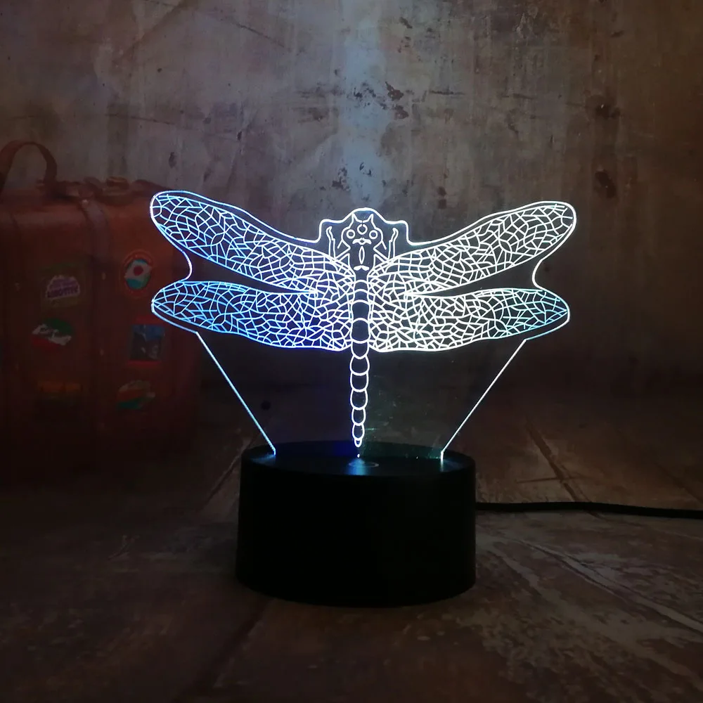 Новинка насекомое стрекоза RGB 7 цветов смешанный светодиодный 3D ночник