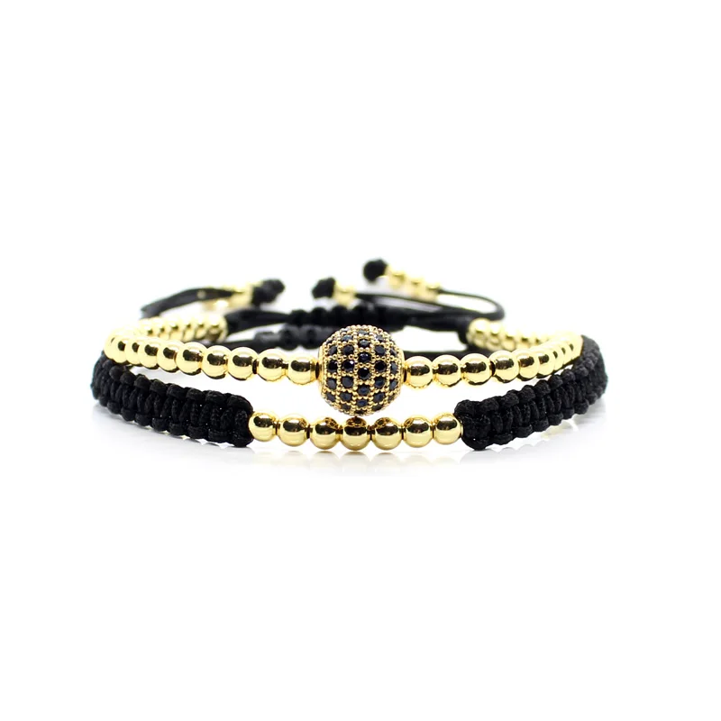 gold bracelet Набор золотых браслетов с бусинами для мужчин Bileklik, ювелирные изделия, регулируемые браслеты для женщин, Pulseira Masculina CZ, браслет на руку - Metal Color: gold bracelet