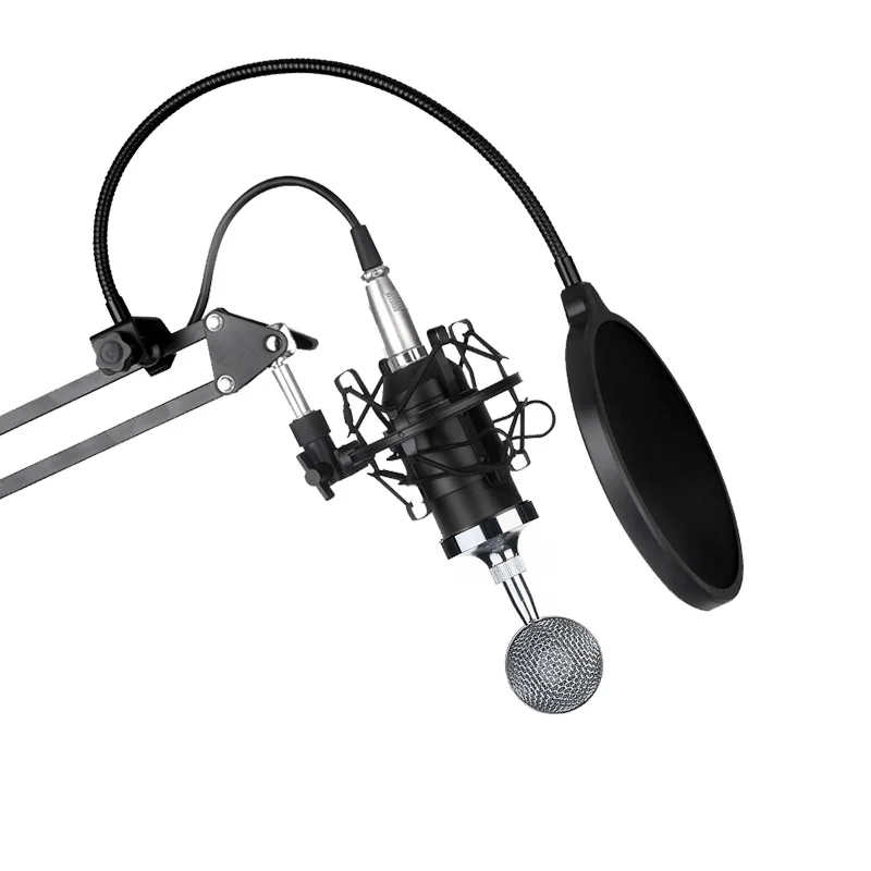 Профессиональный конденсаторный микрофон с подставкой ножничным кабелем XLR и