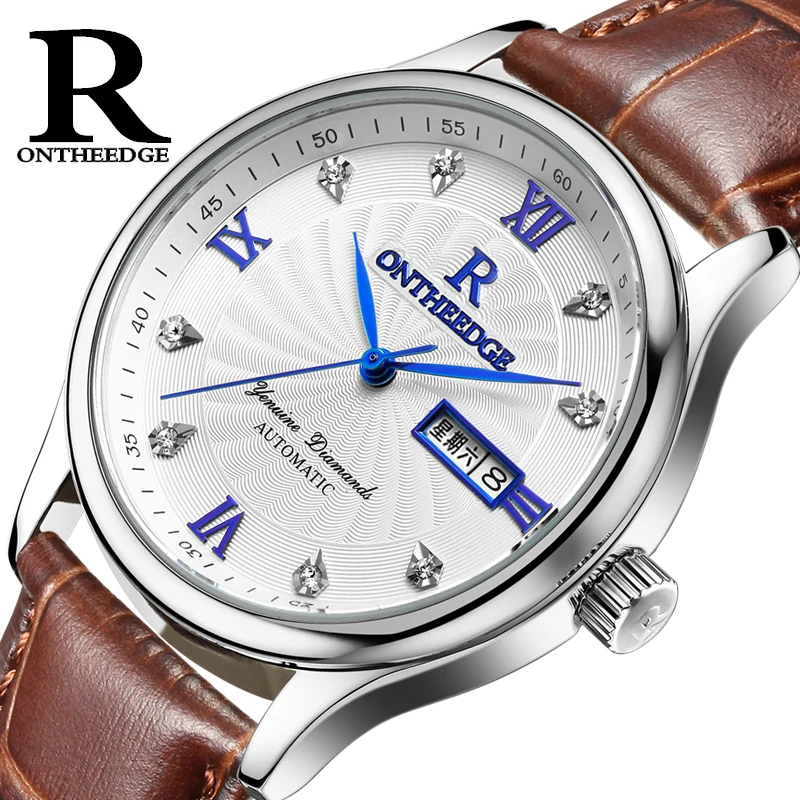 

Wrist Watch For Men Classic Style Case Diamond Watch face Blue Hour Marker Leather Band Relogio Masculino