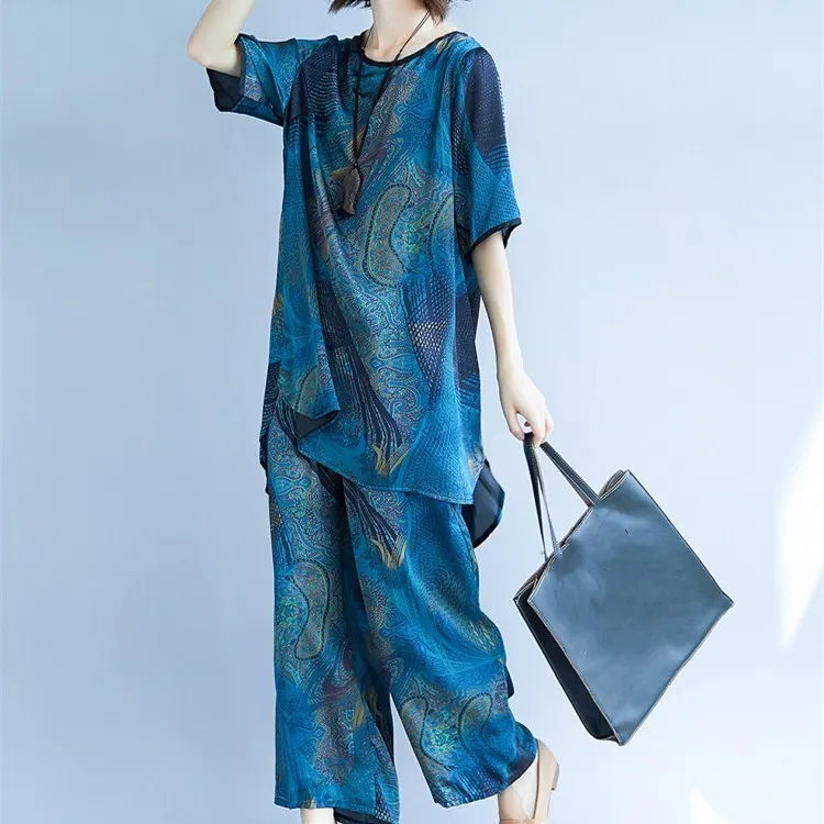 

Floral Print Women Summer Thin Two Piece Sets Casual O-Neck Short Sleeve Loose Suits