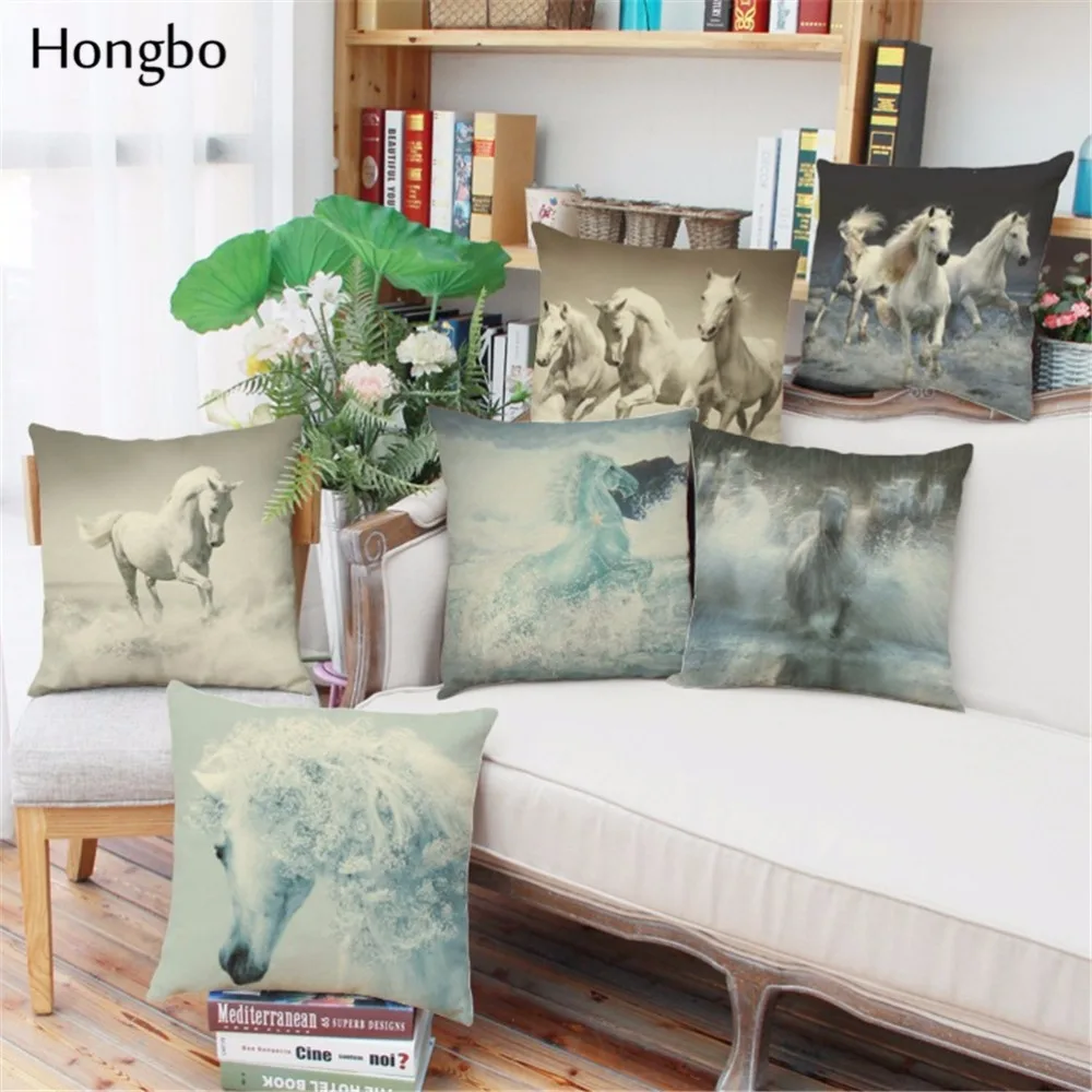Хунбо 1 шт. дикое животное лошадь хлопок белье Чехлы акварель наволочка стул