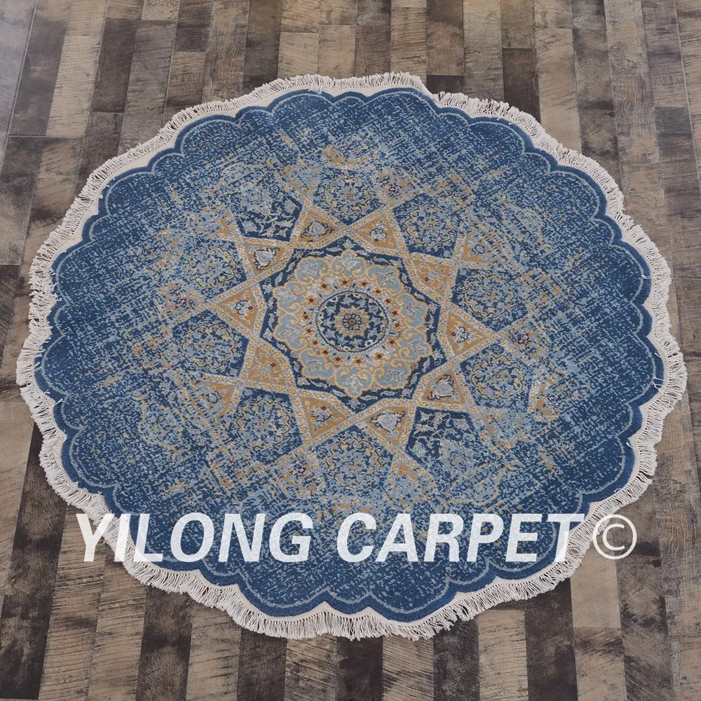 YILONG 5 'x 5' современный шерстяной ковер круглый кружевной синий цвет ручной