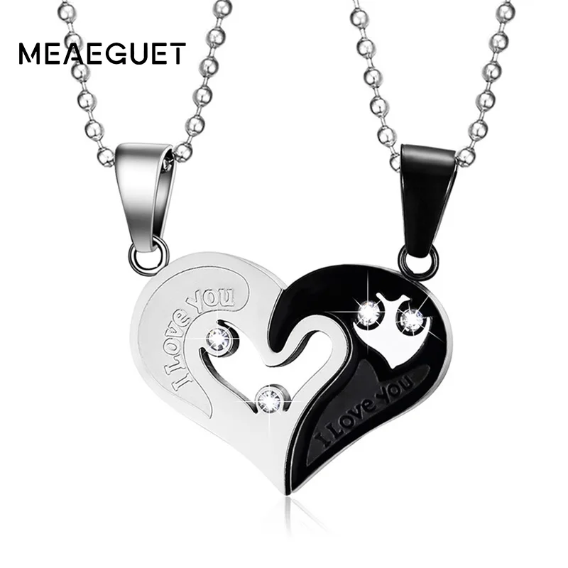 Meaeguet Золотая цепь из нержавеющей стали сердце любовь ожерелье для пар Женская мода трендовая парная подвеска