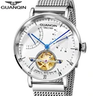 Высококачественные механические часы с турбийоном GUANQIN, автоматические мужские водонепроницаемые часы с календарем, неделей, сапфиром, 28800 за час, мужские часы