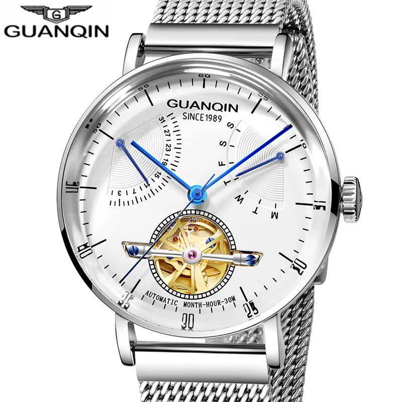 Высококлассные механические часы Tourbillon GUANQIN автоматические мужские
