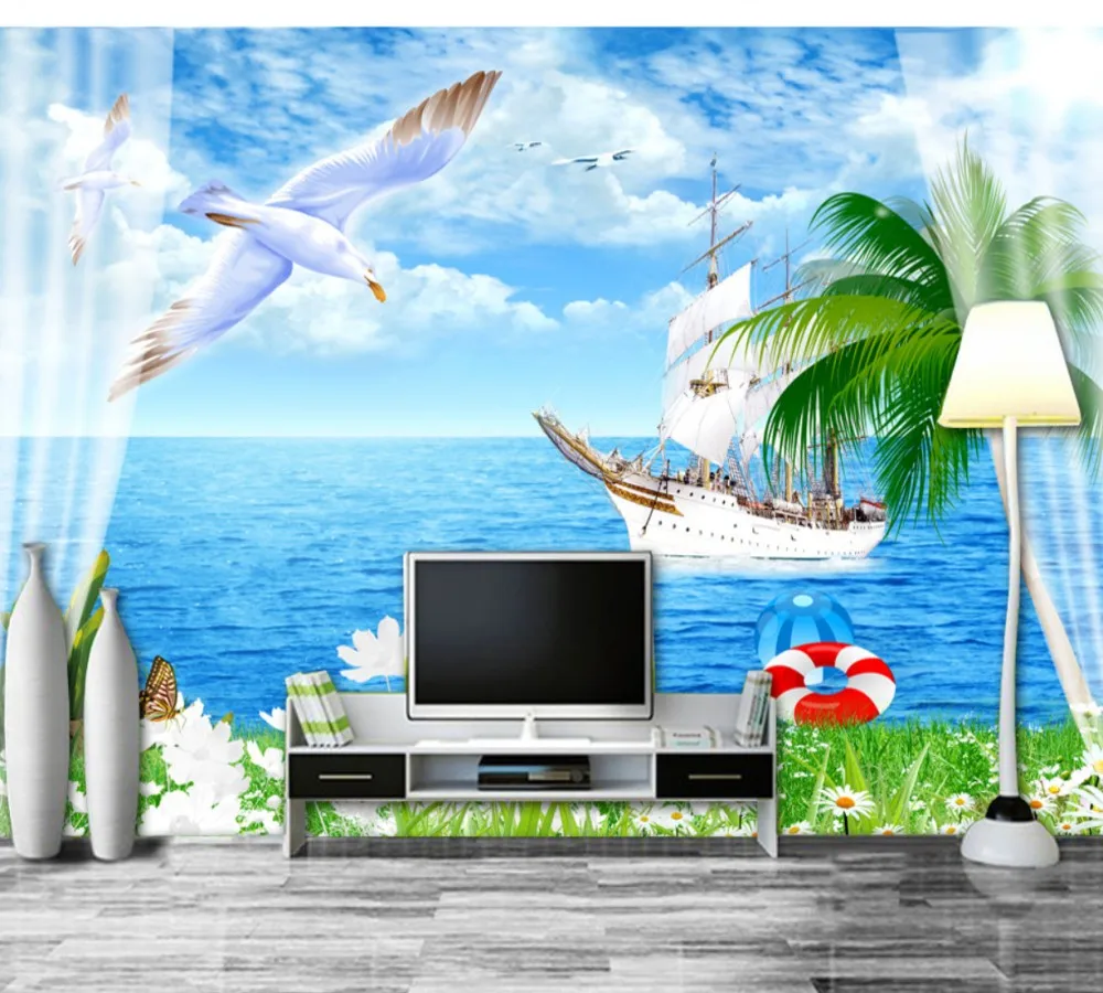 Бесплатная доставка индивидуальный свежий морской пейзаж 3D фон для гостиной