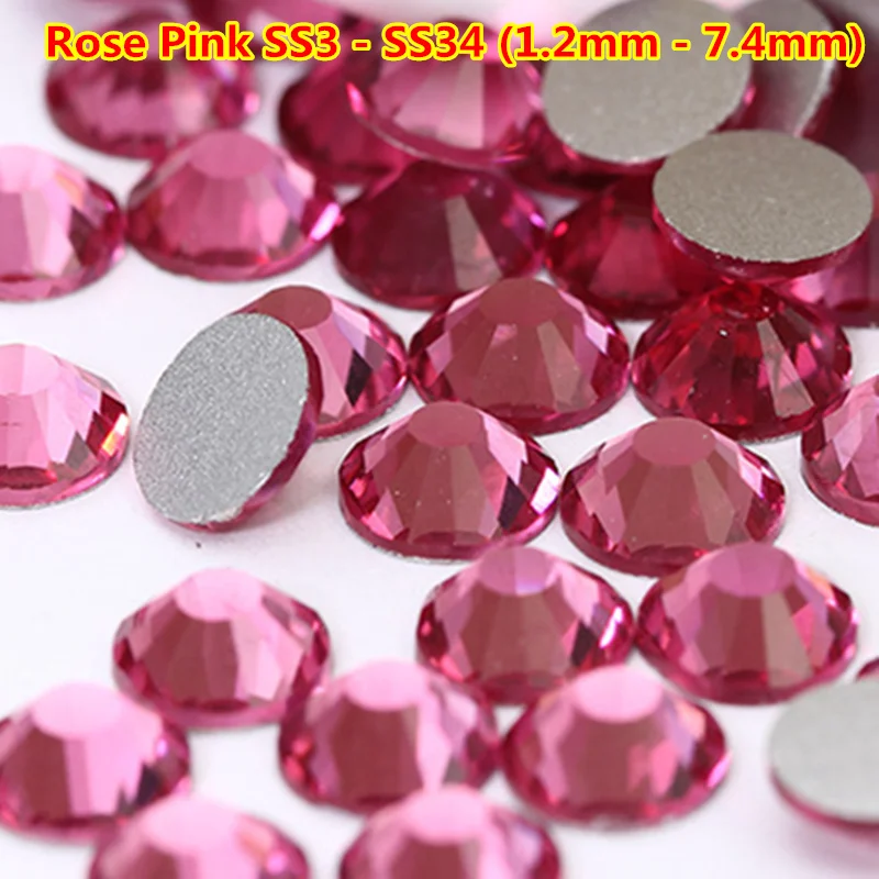 

ss10 ss6 ss3 Crystals Rose Pink Nail Glass Rhinestones 1440 pcs Non Hotfix Flat Back Strass Nail Art Decorations