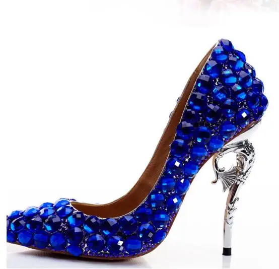 MStacchi Bling король Голубые Бриллианты Женские Вечерние туфли на высоких каблуках синие свадебные на высоком каблуке со стразами настоящая фотография пользовательские Вечерние каблуки