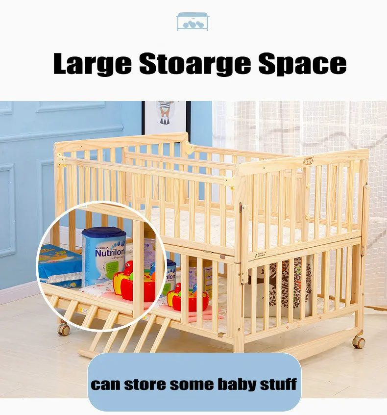Multifunctional Twins Bed With Bedding Set and Mosquito Net, Bed can Extend and can Joint With Adult Bed, Pine Wood Baby Crib