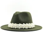 Женская и Мужская шерстяная шляпа-федора с Жемчужной Лентой, элегантная зимняя и осенняя широкополая шляпа для церкви, Панама, сомбро, джаз