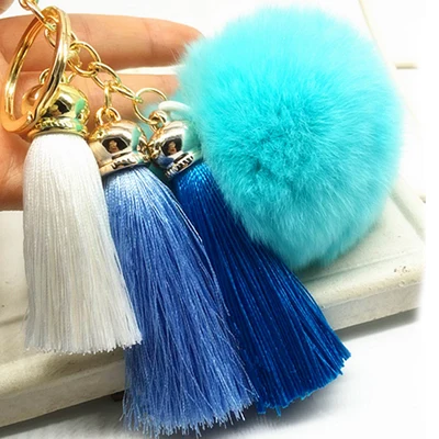 light blue Felyskep модный помпон из натурального кроличьего меха с кисточкой брелок для ключей мех кролика Пушистый брелок для ключей 012WA - Цвет: light blue