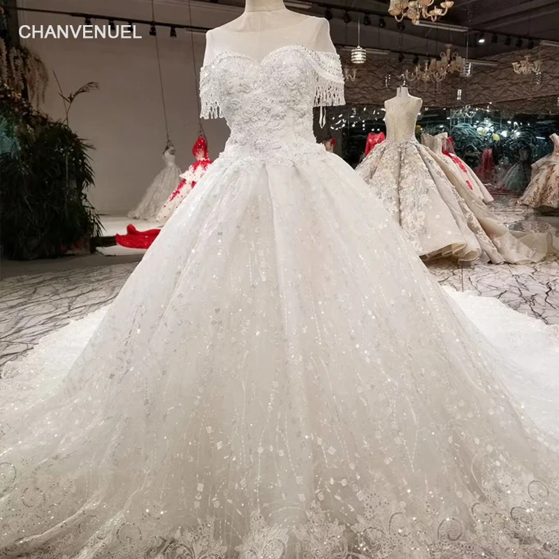 LSS019 свадебное платье2018 блестящее платье с блестками o-neck a-line вышитые бисером