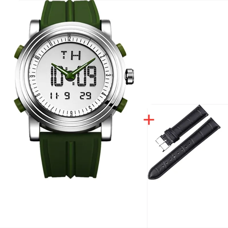 Green SINOBI Мужские цифровые часы, мужские кварцевые наручные часы с хронографом, водонепроницаемые спортивные часы для бега+ кожаный ремешок, набор - Цвет: Green