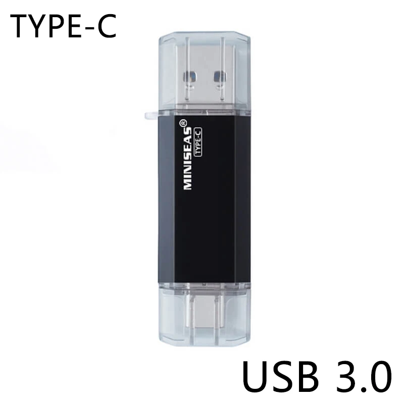 Черный OTG usb 3,0 и type-c usb флеш-накопитель 16 ГБ 32 ГБ 64 Гб Флешка двойной флеш-накопитель для type-c android системы Miniseas - Цвет: Черный
